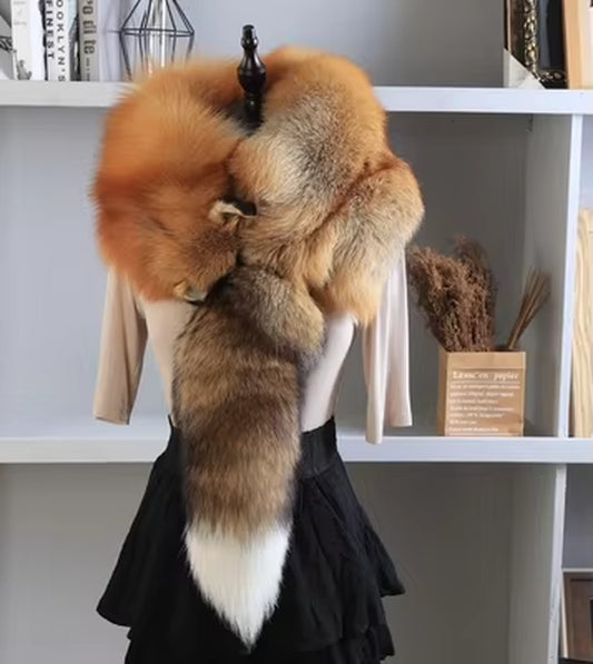 2024 Party Luxury Brand Women Real Winter Fox Fur Scarves Natural One-Piece Fox Fur Collar Warm Soft Real Fox Fur Scarf